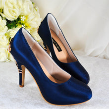 Load image into Gallery viewer, Navy Blue Satin Heels - Wedding Court Shoes with Round Toe UK3 / US5.5