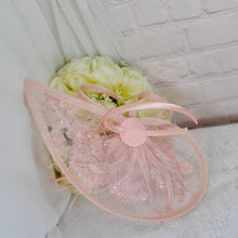 Load image into Gallery viewer, Pink Floral Embroidered Fascinator Hat & Satin Clutch Bag Set