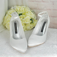 Load image into Gallery viewer, Bridal Block Heel Shoes – White Bridesmaid Shoes With Ankle Strap • Size UK9/US11