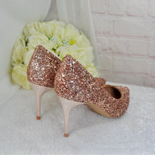 Load image into Gallery viewer, Rose Gold Bridal Heels – Handmade Glitter Court Shoes | 7cm Stiletto Pumps UK4 / US6.5