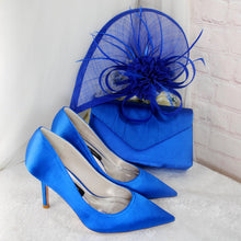 Load image into Gallery viewer, Royal Blue Bag and Fascinator Hat, Matching Bridal Set Hatinator Purse for Wedding Guest Mother of the Bride Groom