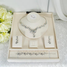Load image into Gallery viewer, Floral Cubic Zirconia Bridal Jewellery Set – Necklace, Earrings & Bracelet