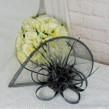 Load image into Gallery viewer, Dark Grey Hatinator & Clutch Bag Set: Handmade Wedding Fascinator