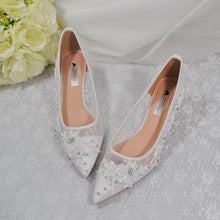Load image into Gallery viewer, Low Heel Lace Bridal Pumps with Floral Beading - UK7 - Ready to Dispatch
