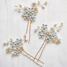 Load image into Gallery viewer, Bridal Hair Pins - Forget Me Not Something Blue Wedding Hair Accessories Set of 3