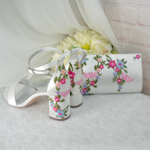 Load image into Gallery viewer, Beautiful Floral Embroidered Bridal Sandals with Matching Clutch Bag