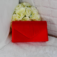 Load image into Gallery viewer, Red Satin Bridal Set: Handmade Heels, Clutch Bag & Fascinator