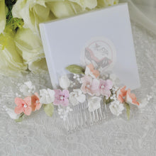 Load image into Gallery viewer, Porcelain Flower Bridal Hair Comb: Spring Colour Pearl Wedding Hair Accessory