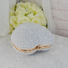 Load image into Gallery viewer, White Pearl Heart Shaped Evening Clutch Bag with Gold Casing - IN STOCK