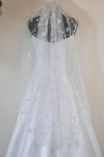 Load image into Gallery viewer, Celestial Wedding Veil or Bridal Cape – White Tulle with Silver Moons & Stars