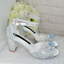 Load image into Gallery viewer, Crystal Bridal Sandals with Flower Detail & 8cm Block Heels