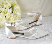Load image into Gallery viewer, Ivory Lace Bridal Flats: Ankle Strap Wedding Shoes UK8/US10.5