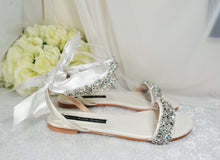 Load image into Gallery viewer, Ivory Crystal & Pearl Bridal Flat Sandals - UK7 - Ready to Dispatch