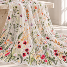 Load image into Gallery viewer, Meadow Flower Embroidered Tulle Fabric – Nine Colours – By the Yard