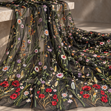 Load image into Gallery viewer, Meadow Flower Embroidered Tulle Fabric – Nine Colours – By the Yard