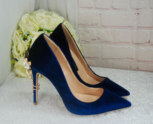 Load image into Gallery viewer, Blue Velvet Wedding Shoes with 'Cherry Blossom'