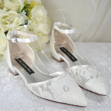 Load image into Gallery viewer, Ivory Lace Bridal Flats: Ankle Strap Wedding Shoes UK8/US10.5