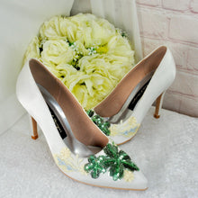 Load image into Gallery viewer, Ivory Satin Heels – Handmade Stiletto Heel Shoes with Flower Embroidery, 9cm Heel - UK3/US5.5