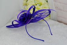 Load image into Gallery viewer, Purple Satin Clutch Bag and Fascinator Set: Wedding Guest Hatinator