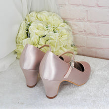 Load image into Gallery viewer, Handmade Nude Satin Mary Jane Bridal Shoes, 7cm Block Heel