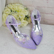 Load image into Gallery viewer, Pastel Lilac 3D Flower Kitten Heel or Block Heel