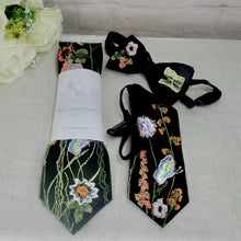 Load image into Gallery viewer, Black Floral Tie. Dark Embroidered Ties For Men. Secret Garden Neckties for Men. Childs or Adult