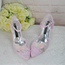 Load image into Gallery viewer, Bridal Kitten Heel Shoes – Embroidered Satin Wedding Sandals With 3D Flower  UK5/US7.5