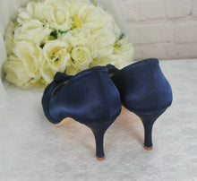 Load image into Gallery viewer, Navy Blue Satin Peep Toe Wedding Heels: Custom Bridesmaid Shoes UK8/US10.5