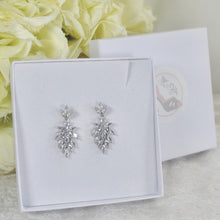 Load image into Gallery viewer, Silver Plated Cubic Zirconia Bridal Drop Earrings, Long Statement Crystal Jewelry