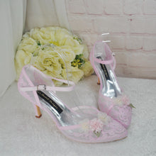 Load image into Gallery viewer, Bridal Kitten Heel Shoes – Embroidered Satin Wedding Sandals With 3D Flower  UK5/US7.5