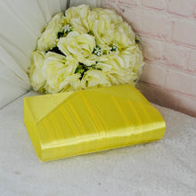 Load image into Gallery viewer, Yellow Satin Bridal Set: Shoes, Clutch Bag & Sinamay Fascinator Hat