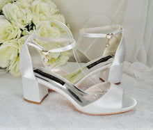 Load image into Gallery viewer, Wedding Block Heel Sandals – Handmade Bridal Ankle Strap Shoes with Padded Sole • UK6/US8.5