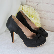 Load image into Gallery viewer, Black Satin Wedding Shoes – 10cm Heel With Platform UK4 / US6.5