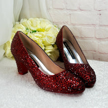 Load image into Gallery viewer, Ruby Slippers, Red Crystal Block Heels, Oz Inspired Custom Bridal Pumps