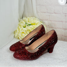 Load image into Gallery viewer, Ruby Slippers, Red Crystal Block Heels, Oz Inspired Custom Bridal Pumps