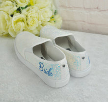Load image into Gallery viewer, Glitter Wedding Sneakers: Bridal White Iridescent Slip-Ons UK6/US8.5