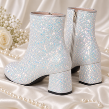 Load image into Gallery viewer, Glitter Bridal Boots – Sparkling Block Heel Wedding Ankle Boots