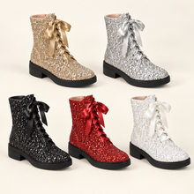 Load image into Gallery viewer, Glitter Bridal Combat Boots – Alternative Flat Wedding Boots