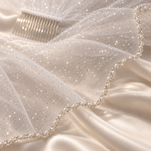 Load image into Gallery viewer, Luxury Glitter Pearl & Crystal Edge Bridal Veil – White or Ivory, 100–300 cm