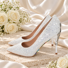 Load image into Gallery viewer, Glitter Bridal Heels with Metal Leaf Filigree – Custom Colours