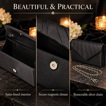 Load image into Gallery viewer, Gothic Black Satin Clutch Bag – Dark Red Velvet Rose Alternative Bridal Purse