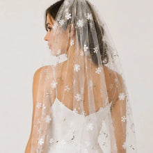 Load image into Gallery viewer, Off White 3D Floral Bridal Veil with Green Leaves – 150cm – Sale