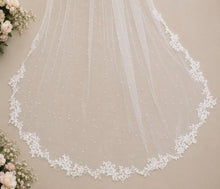 Load image into Gallery viewer, Lace Edge Pearl Veil | Ivory or White | with Comb