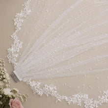 Load image into Gallery viewer, Lace Edge Pearl Veil | Ivory or White | with Comb