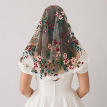 Load image into Gallery viewer, Embroidered Floral Bridal Shawl & Mantilla-Style Veil