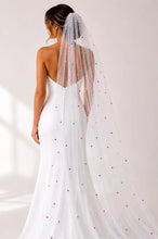 Load image into Gallery viewer, White Pearl Bridal Veil with Rainbow Multi Coloured Pearls, Disco Ball Wedding Veil