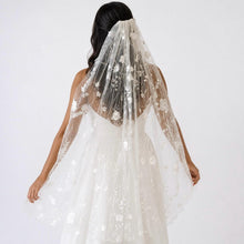 Load image into Gallery viewer, Bridal White Meadow Flower Veil | Embroidered Secret Garden Wedding Veil with Comb
