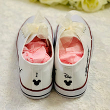 Load image into Gallery viewer, Personalised Bridal Flat Shoes, Custom Canvas Sneakers, Trainers, Converse Style Wedding Shoes, Any Theme