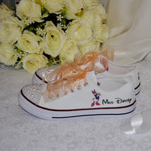 Load image into Gallery viewer, Personalised Bridal Flat Shoes, Custom Canvas Sneakers, Trainers, Converse Style Wedding Shoes, Any Theme
