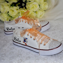 Load image into Gallery viewer, Personalised Bridal Flat Shoes, Custom Canvas Sneakers, Trainers, Converse Style Wedding Shoes, Any Theme